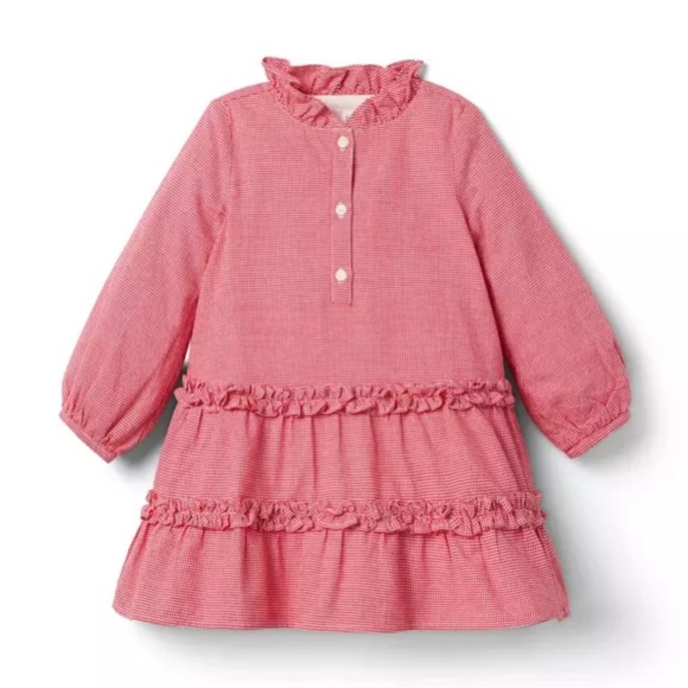 Janie and Jack Pink Ruffle-Tiered Long Sleeve Dress